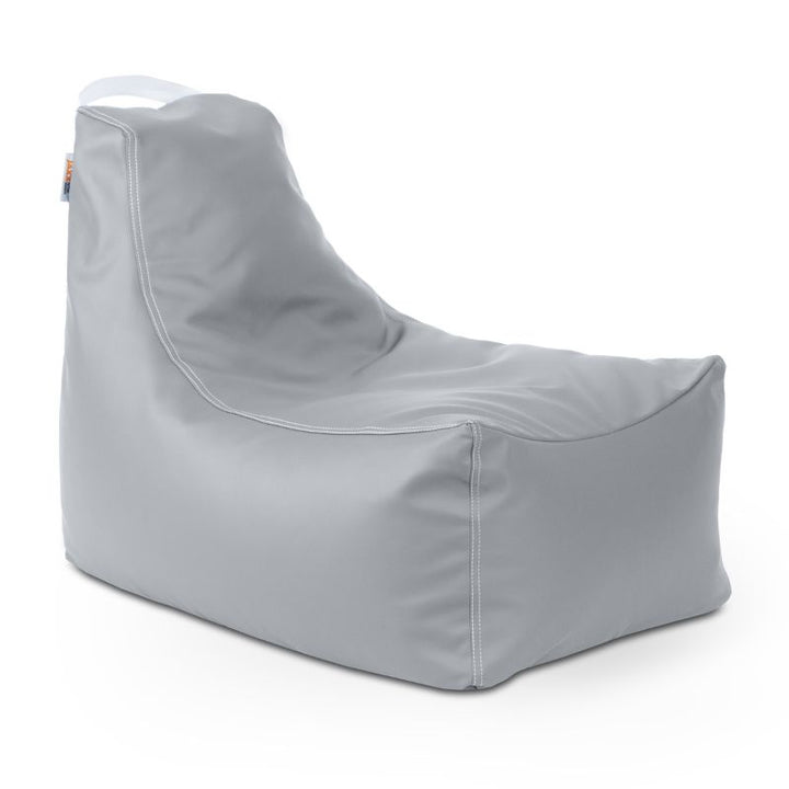 Jaxx Pezzi classroom bean bag chair in submarine grey vinyl with a carry handle, easy-to-move vinyl bean bag chair