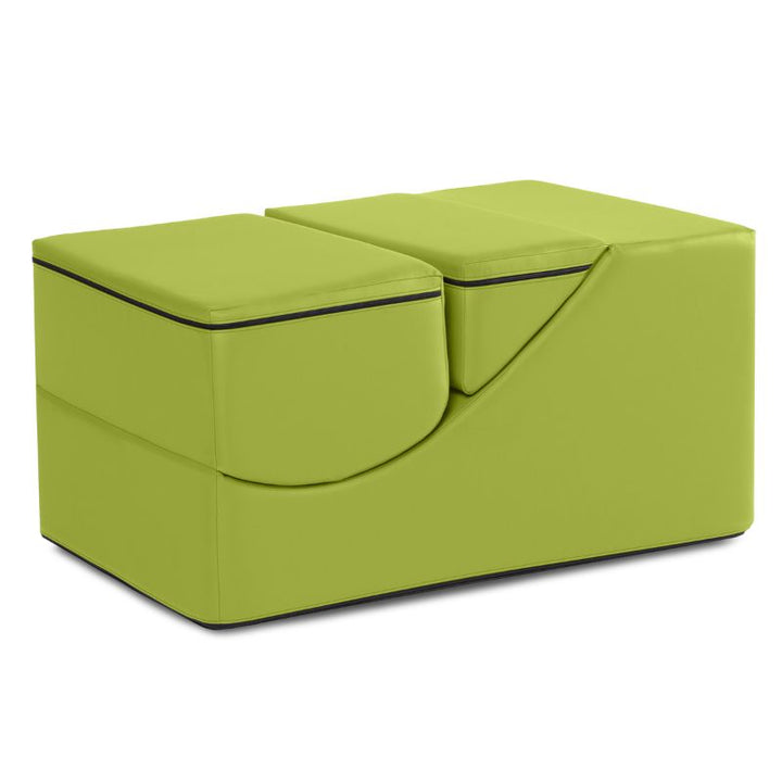 Jaxx Flexx convertible foam chair in green vinyl folded into a table and bench, a sensory foam chair for kids