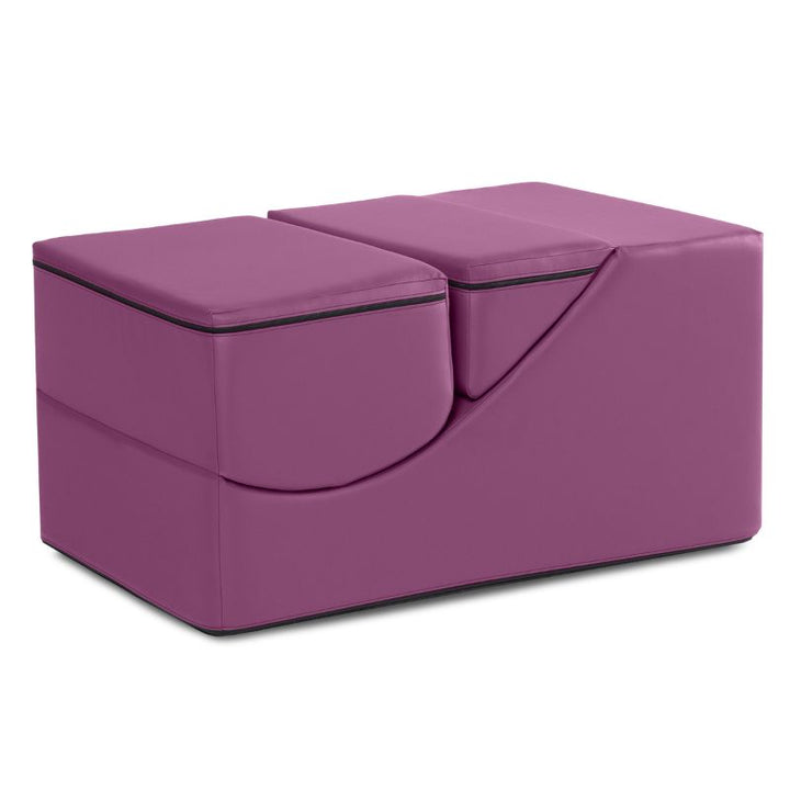 Jaxx Flexx convertible foam chair in purple vinyl folded into its table and bench configuration for classrooms