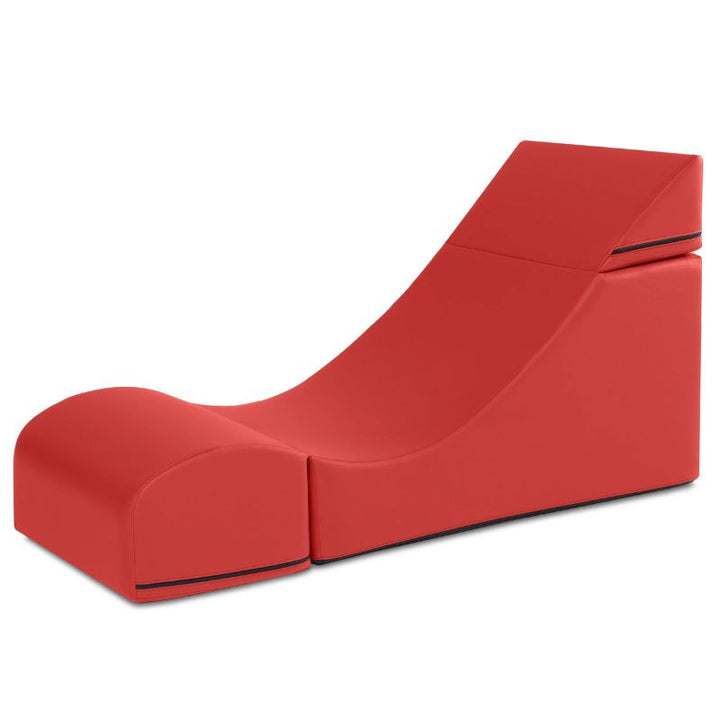 Jaxx Flexx convertible foam chair in red vinyl shown expanded as a lounge chair for classrooms, calm corners and homes