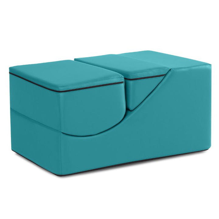 Jaxx Flexx convertible foam chair in teal vinyl folded into a bench, a sensory foam chair for calm corners