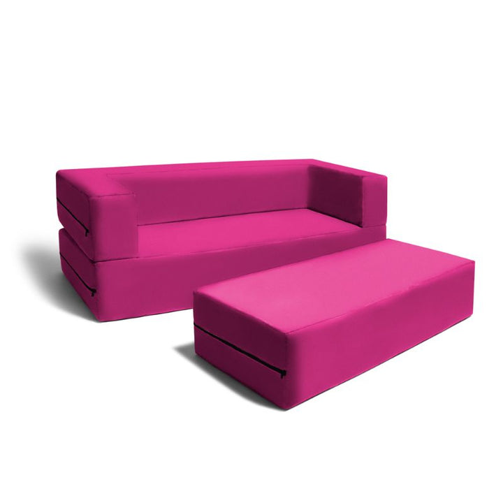 Jaxx Zipline convertible kids sofa and ottoman set in pink, a machine washable convertible kids sofa for kids' rooms and schools