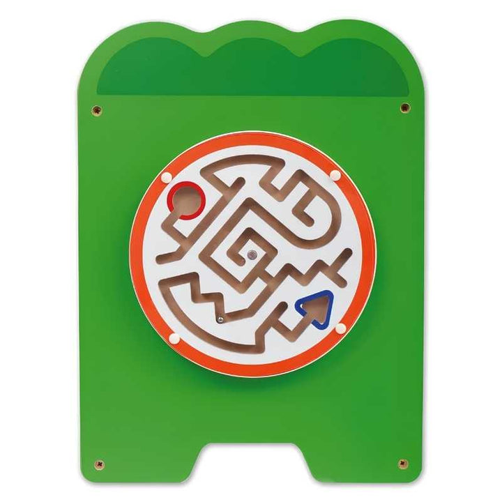 A circular ball in maze panel from the TFH Crocodile Activity Wall Panel, a tactile busy board activity on this sensory wall panel