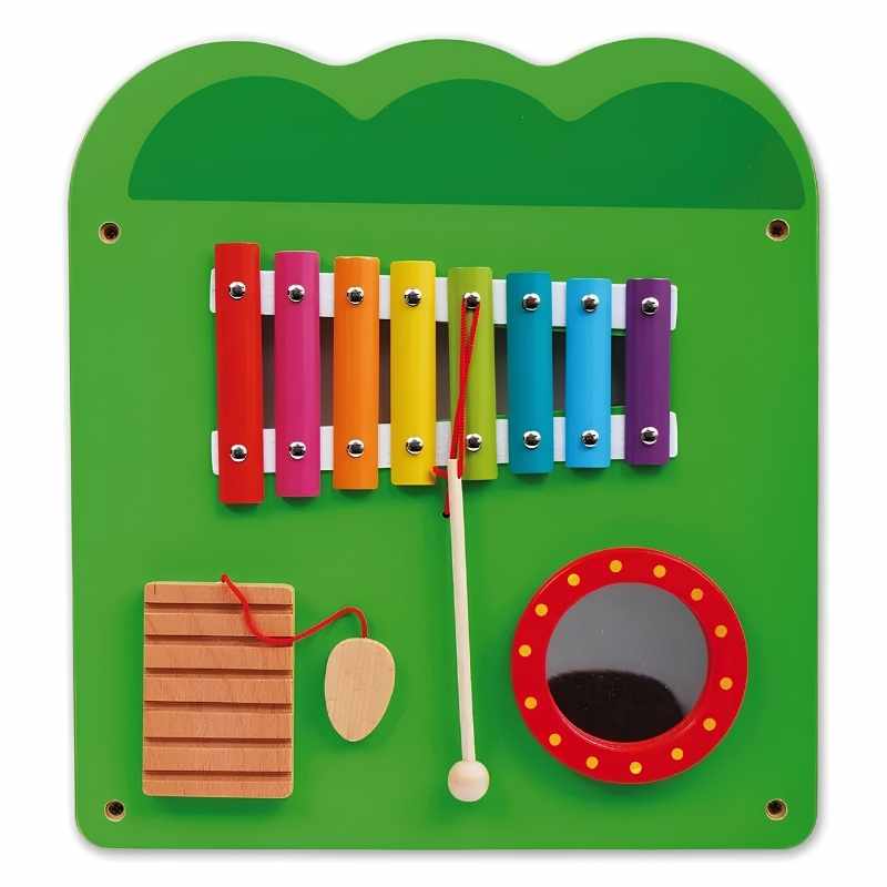 The xylophone, textured scratch board and mirror panel from the TFH Crocodile Activity Wall Panel, a musical sensory wall panel activity