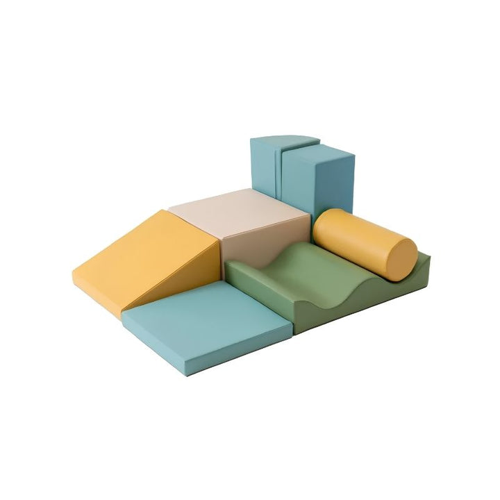 IGLU Discoverer Soft Play Set in Pastel Turquoise arranged for toddler climbing and balance play
