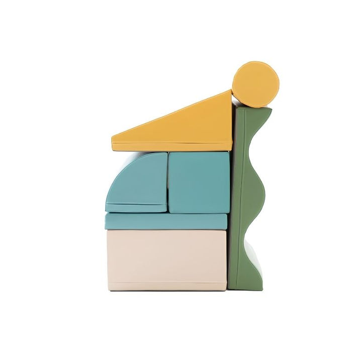 Side profile of the IGLU Discoverer Soft Play Set in Pastel Turquoise, a foam activity set for toddlers