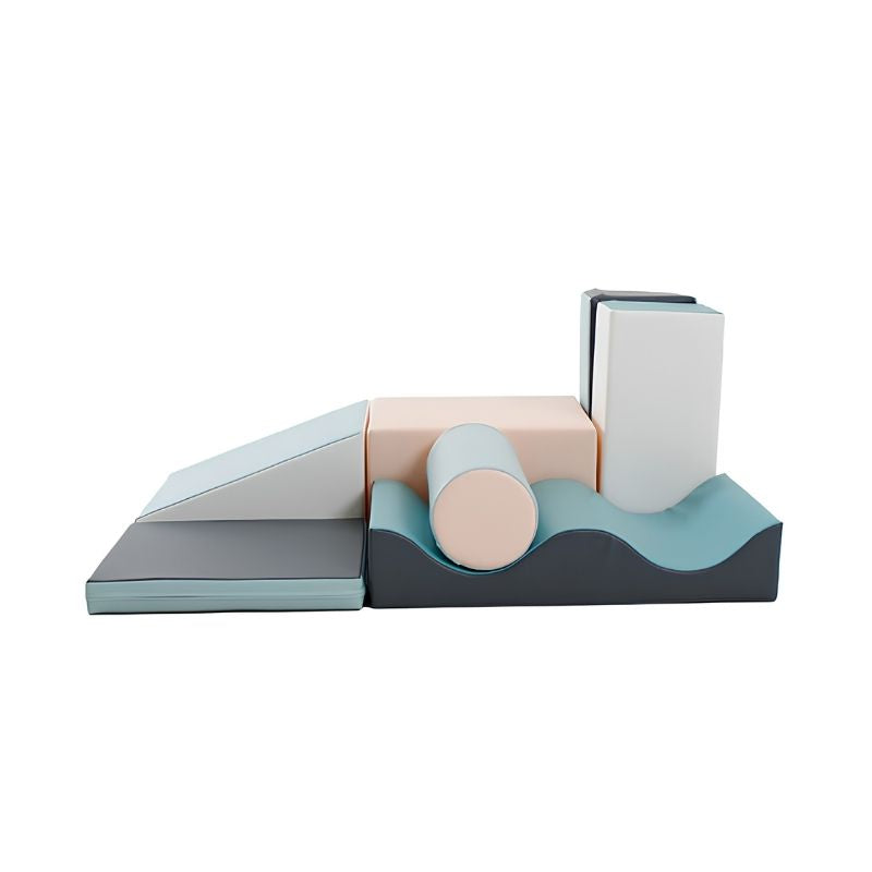 IGLU Discoverer Soft Play Set in Pastel Turquoise, a modular foam soft play set shown in full profile