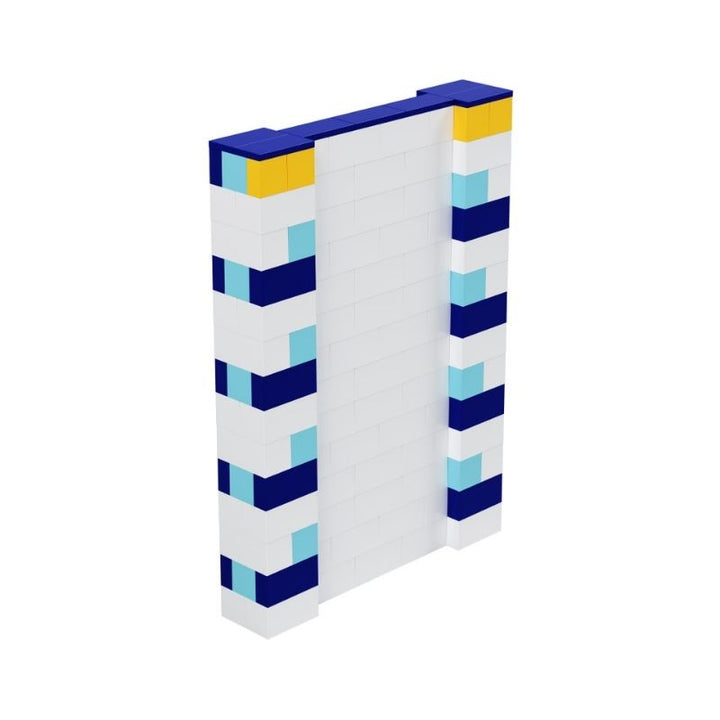 Free-standing wall built from EverBlock building blocks, showing a modular room divider assembled from the starter kit