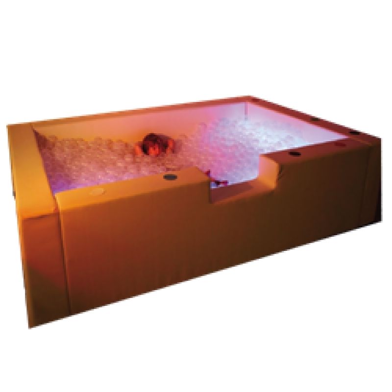 Experia Interactive LED Ball Pool clean landscape view showing the full phthalate-free vinyl pool structure with 8 colour switches on the soft walls for interactive LED ball pool sensory play