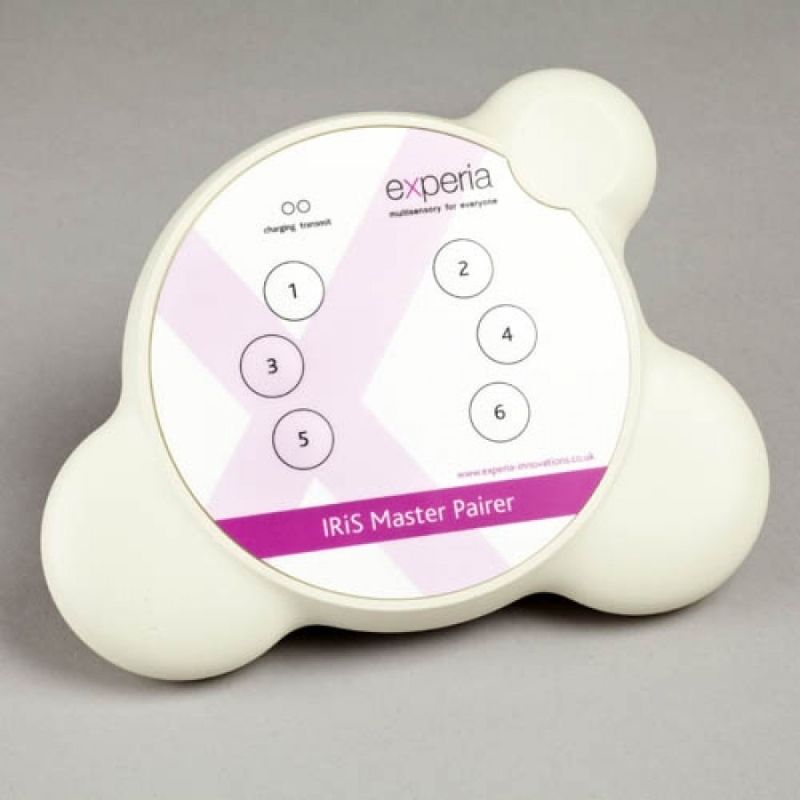 Close-up of the Experia IRiS Master Pairer showing the wireless pairing hub buttons used to pair IRiS Talkers and Listeners from a single central location