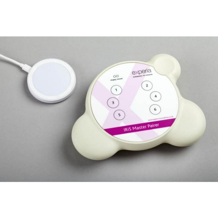 Experia IRiS Master Pairer landscape view showing the 6-way or 10-way wireless rechargeable hub for pairing all IRiS Talkers and Listeners in a multi-device sensory room