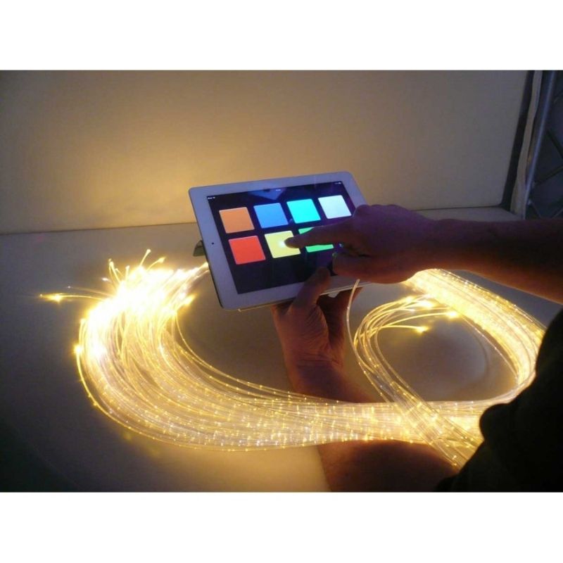 Experia IRiS+ iConverter actively controlling fibre optic IRiS Listeners, showing the colour-change response across the sensory equipment triggered by the Apple device IRiS Talker