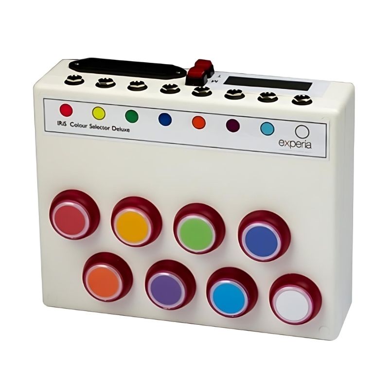Experia IRiS Color Selector Deluxe wireless Talker in the sensory room, showing the handheld colour controller for independent sensory environment control
