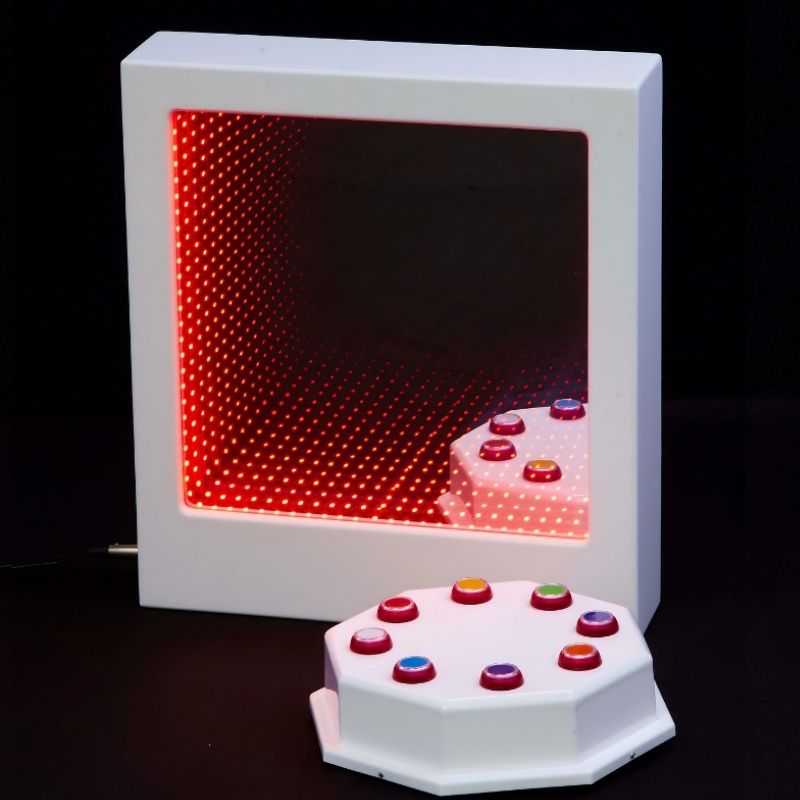 Experia LED Infinity Tunnel front view with the Superactive wireless 8-button controller, showing the complete sensory light panel and colour control setup