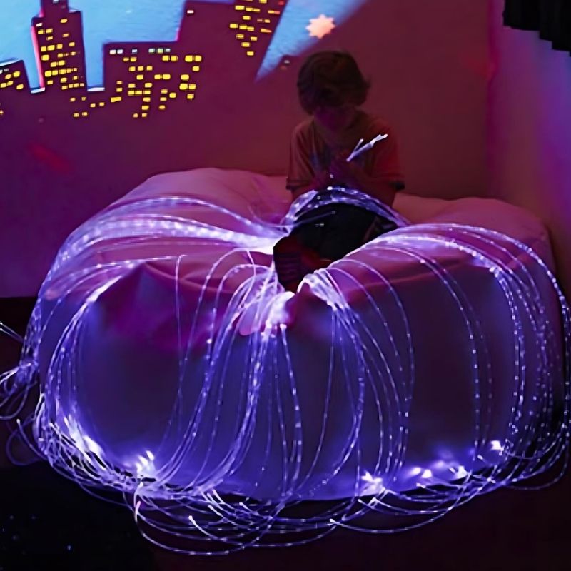 Child actively engaging with the Experia Premium Sensory Room, demonstrating interactive play within the complete padded multi-sensory room bundle