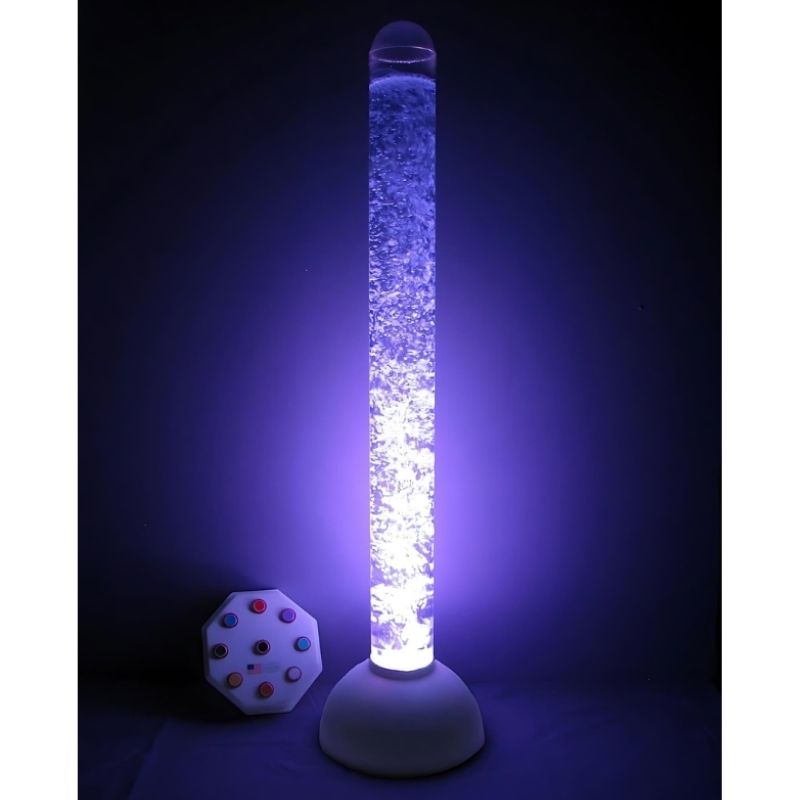 Experia Superactive LED Bubble Tube and 9-way wireless controller bundle landscape view showing the full 60-inch sensory bubble tube alongside the Qi-charging wireless controller