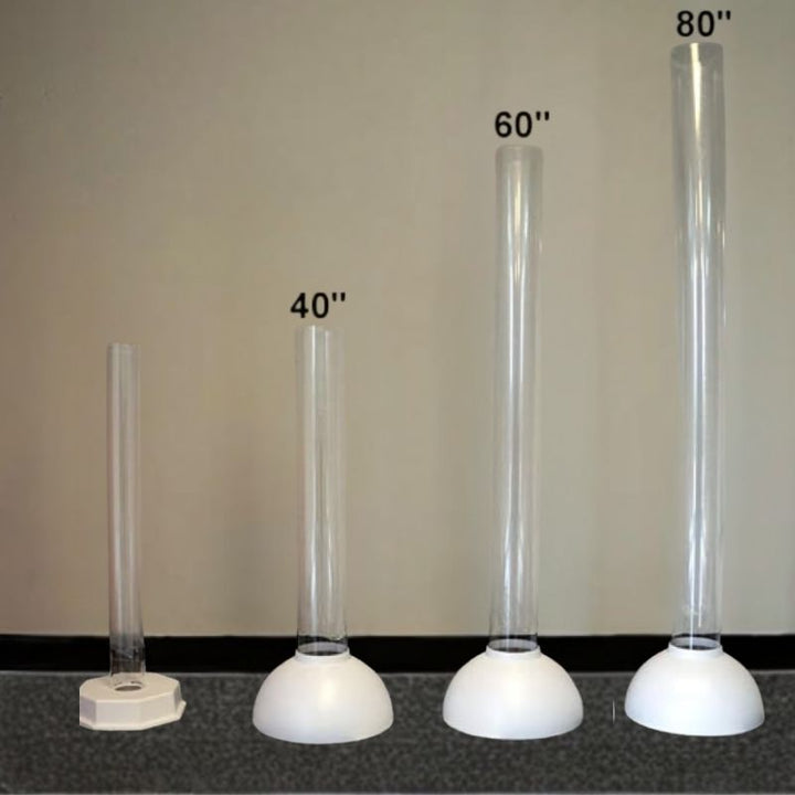 Experia Superactive LED Bubble Tube size comparison showing all three available heights - 40 inch, 60 inch, and 80 inch - for the Superactive wireless controller bundle