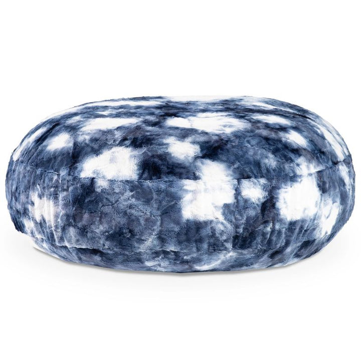 Jaxx Cocoon Fur faux fur bean bag chair in Blueprint, a tie-dye sensory seat and crash pad for kids in classrooms and homes