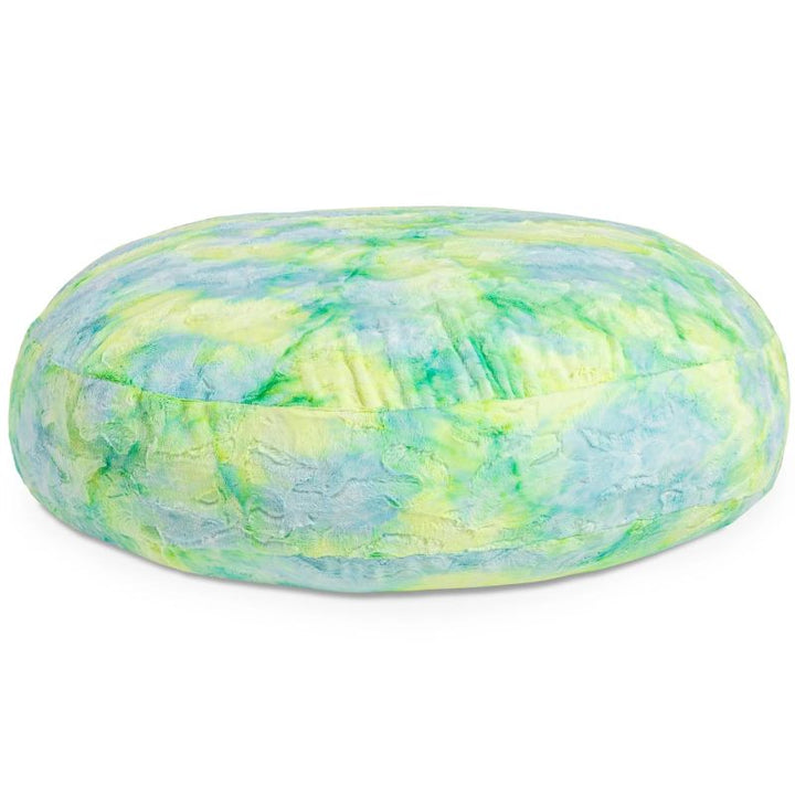 Jaxx Cocoon Fur faux fur bean bag chair in Firefly, a tie-dye sensory seat and crash pad for kids in classrooms and homes