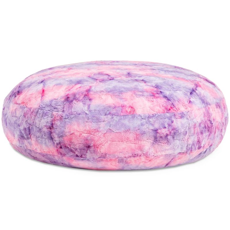 Jaxx Cocoon Fur faux fur bean bag chair in Unicorn, a pastel tie-dye sensory seat and crash pad for kids in classrooms and homes