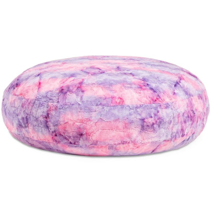 Jaxx Cocoon Fur faux fur bean bag chair in Unicorn, a pastel tie-dye sensory seat and crash pad for kids in classrooms and homes
