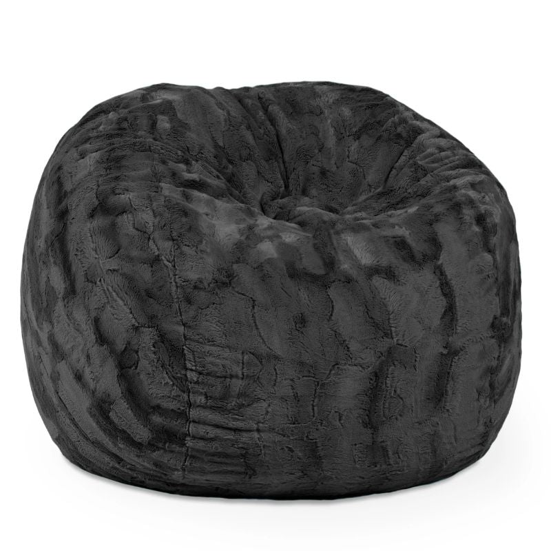 Jaxx Saxx faux fur bean bag chair in Black, a machine washable tactile sensory seat for kids