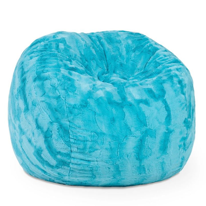 Jaxx Saxx faux fur bean bag chair in Teal, a soft tactile sensory seat for kids
