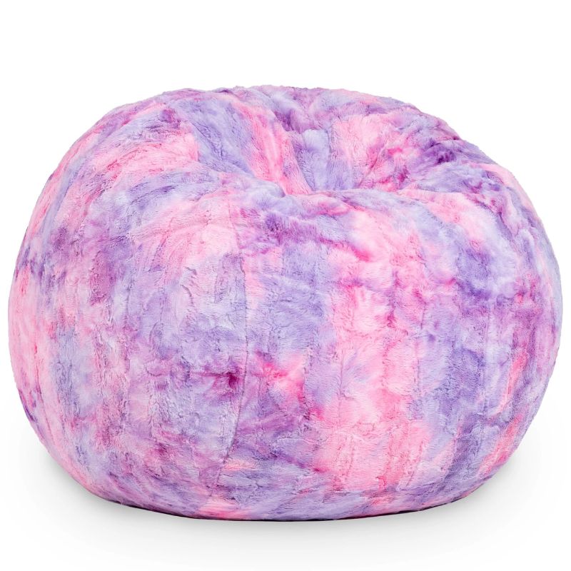 Jaxx Saxx faux fur bean bag chair in Unicorn, a pastel tactile sensory seat for kids