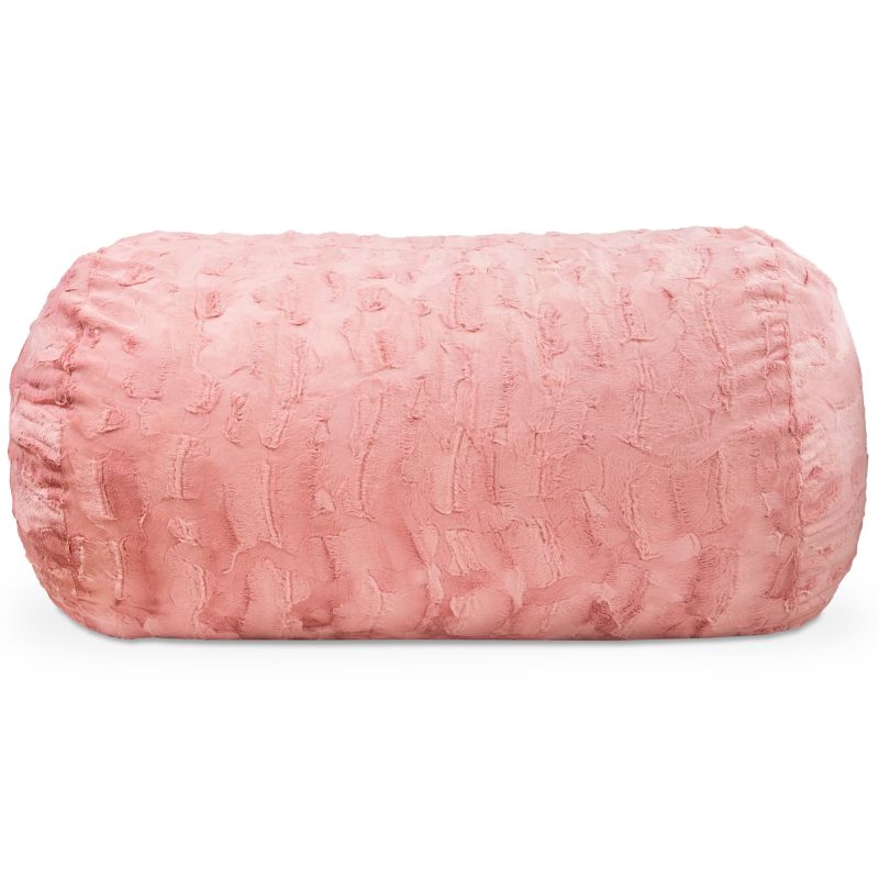 Jaxx Lounger 4ft faux fur bean bag lounger for kids in Pink, a cozy sensory bean bag chair for bedrooms and classrooms.