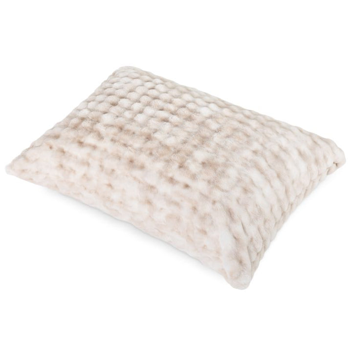 Angled view of the Raven-Symoné LoungePuff faux fur bean bag lounger in Phantom Cream
