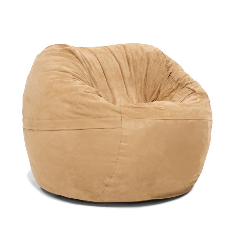 Jaxx Saxx 3ft foam bean bag chair in warm Camel microsuede, round kids bean bag seating for calm corners and playrooms