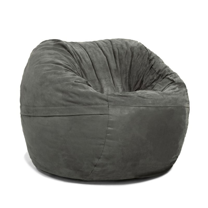 Charcoal microsuede Jaxx Saxx 3ft foam bean bag chair with a removable, machine-washable cover, a round kids bean bag chair