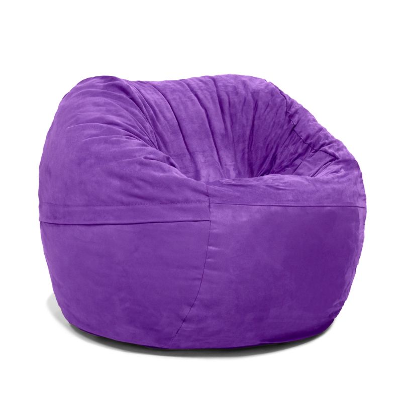 Grape microsuede Jaxx Saxx 3ft foam bean bag chair, a round kids bean bag chair for sensory seating at home or school