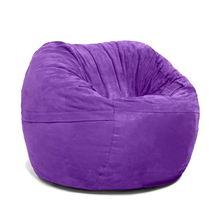Grape microsuede Jaxx Saxx 3ft foam bean bag chair, a round kids bean bag chair for sensory seating at home or school