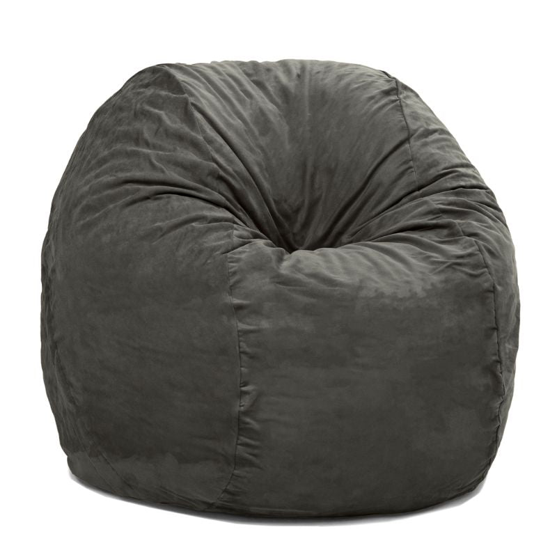 Front view of the Jaxx Saxx 4ft foam bean bag chair in Charcoal microsuede, calm corner seating that moulds to the body