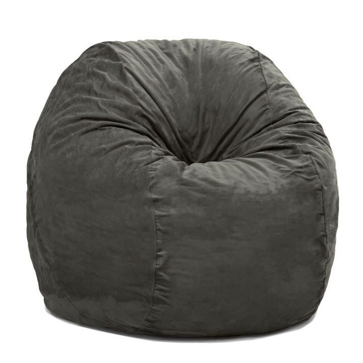 Front view of the Jaxx Saxx 4ft foam bean bag chair in Charcoal microsuede, calm corner seating that moulds to the body