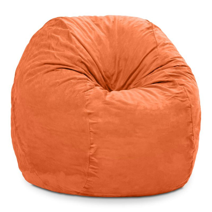 Mandarin microsuede Jaxx Saxx 4ft foam bean bag chair seen from the front, bright sensory seating for classrooms and homes