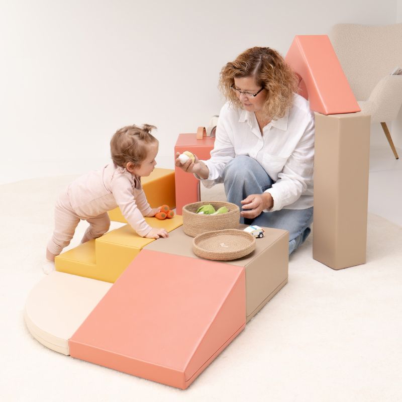 Baby climbing the two-step block of the IGLU Foam Play Set - Creativity, toddler climbing toys that build balance and coordination