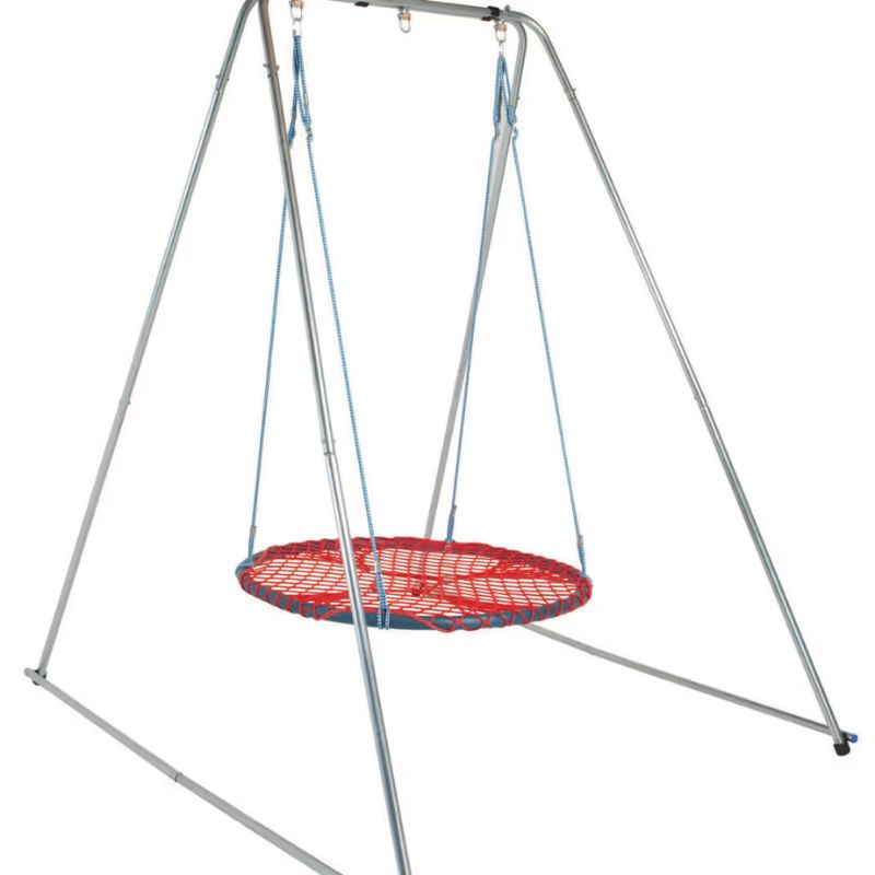 TFH Foldaway Swing Frame assembled with a net swing seat, a portable vestibular swing stand for therapy and home use