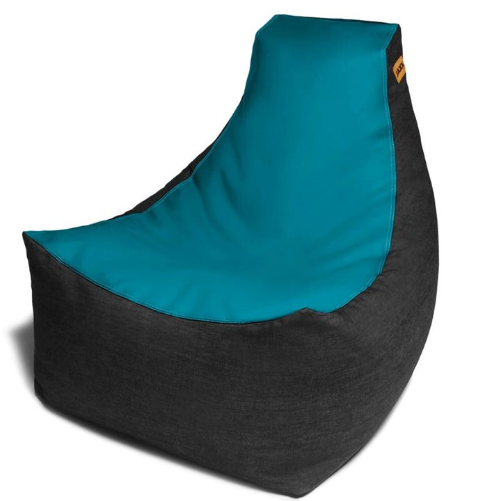 Jaxx Pixel gaming bean bag chair in red vinyl and denim, a durable classroom and library seating option