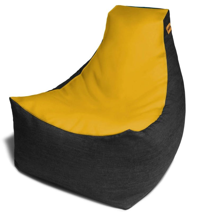 Jaxx Pixel gaming bean bag chair in teal vinyl and denim, a low supportive gaming chair for kids