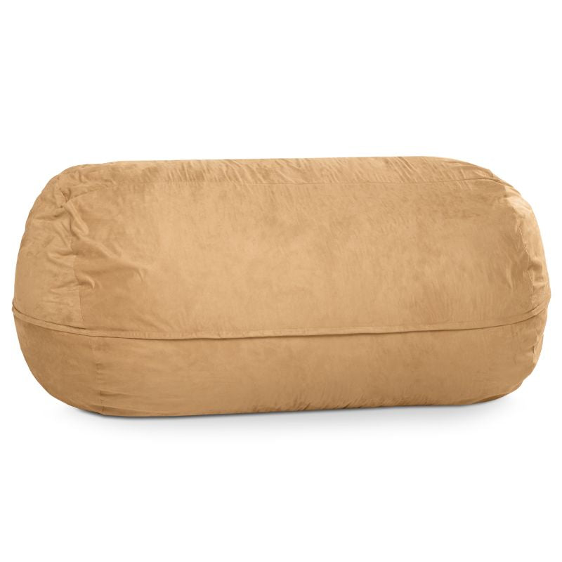 Jaxx giant bean bag chair in camel microsuede, a cozy 7 ft lounger for family rooms
