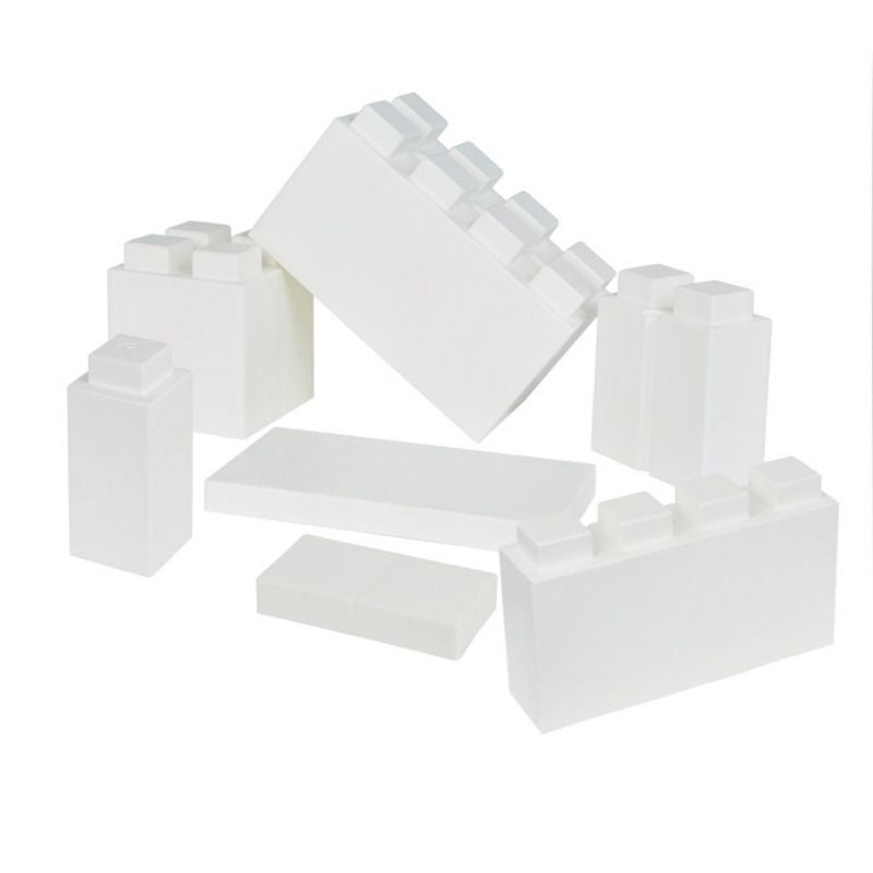 The full assortment of shapes in the EverBlock Kids Blocks Play Pack shown in white, a single-colour option for these giant building blocks