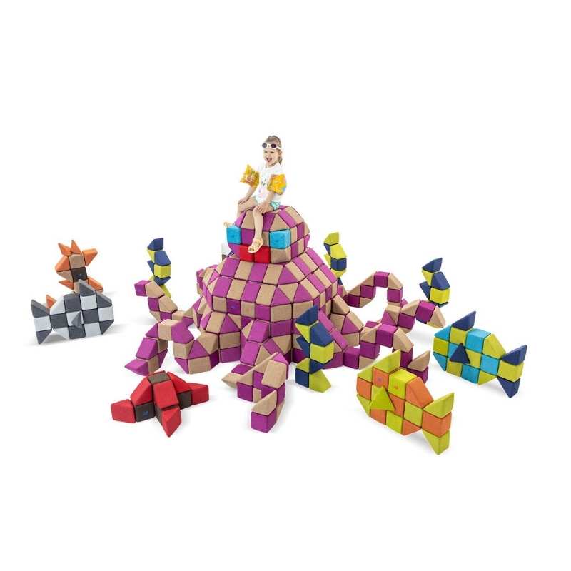 Octopus and sea creature structures built from JollyHeap Crazy Set giant magnetic building blocks
