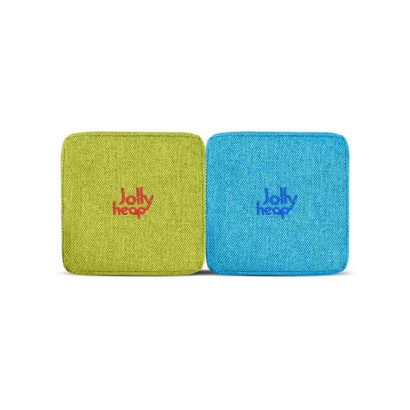 Lime green and turquoise fabric colour swatch for JollyHeap giant magnetic building blocks
