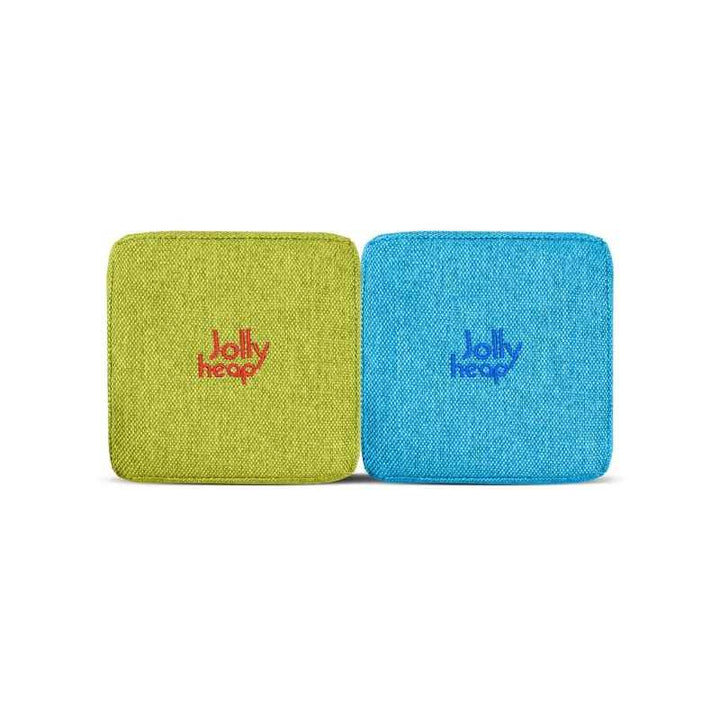 Lime green and turquoise fabric colour swatch for JollyHeap giant magnetic building blocks
