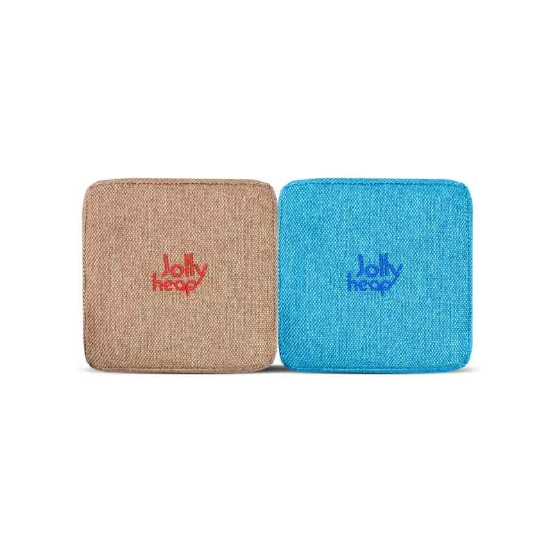 Light brown and turquoise fabric colour swatch for JollyHeap giant magnetic building blocks
