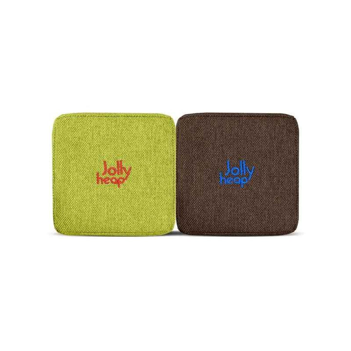 Lime green and dark brown fabric colour swatch for JollyHeap giant magnetic building blocks

