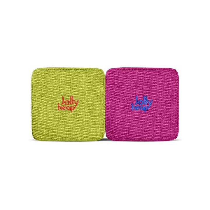 Lime green and violet fabric colour swatch for JollyHeap giant magnetic building blocks