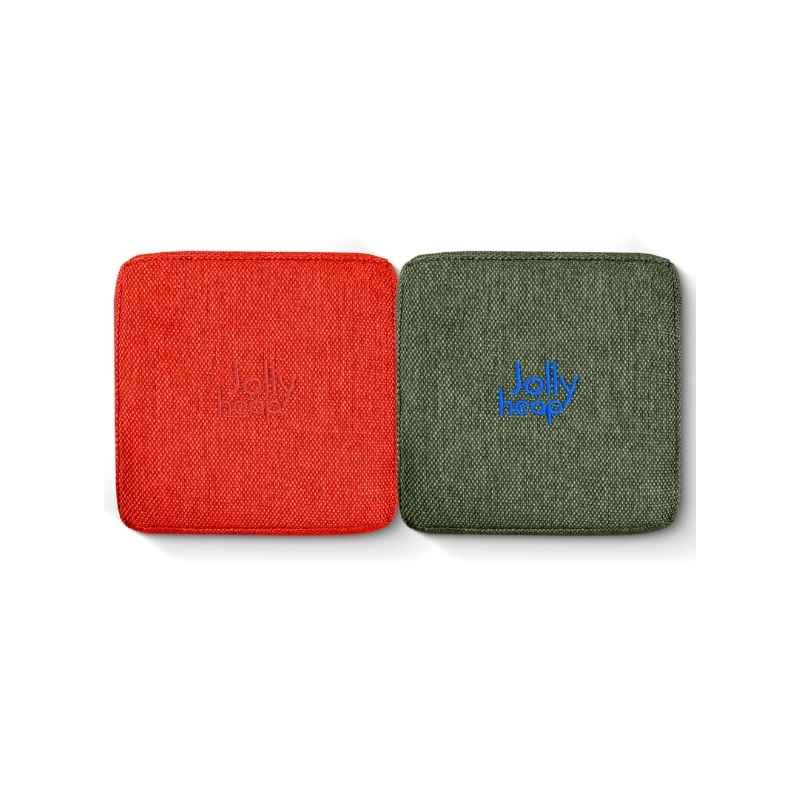 Red and green fabric colour swatch for JollyHeap giant magnetic building blocks